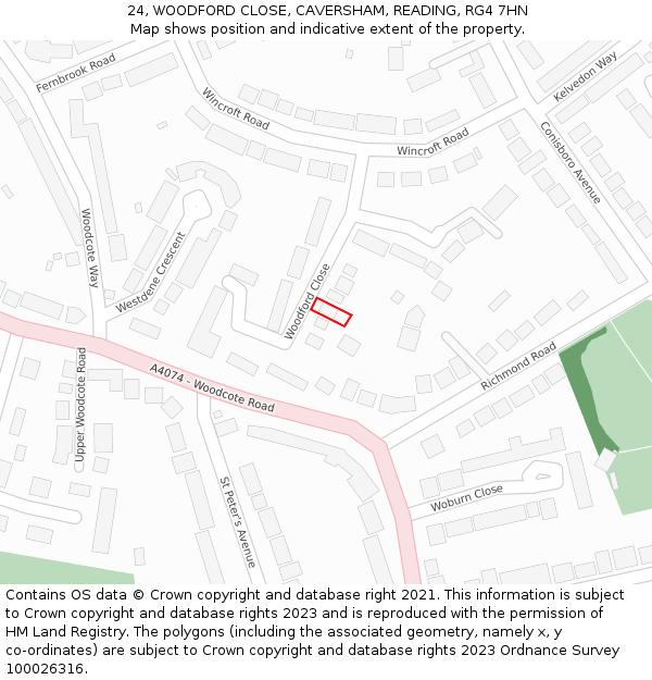24, WOODFORD CLOSE, CAVERSHAM, READING, RG4 7HN: Location map and indicative extent of plot
