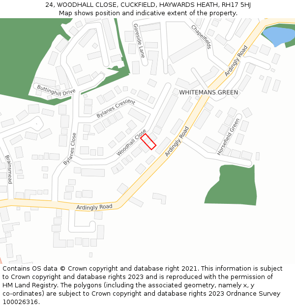 24, WOODHALL CLOSE, CUCKFIELD, HAYWARDS HEATH, RH17 5HJ: Location map and indicative extent of plot