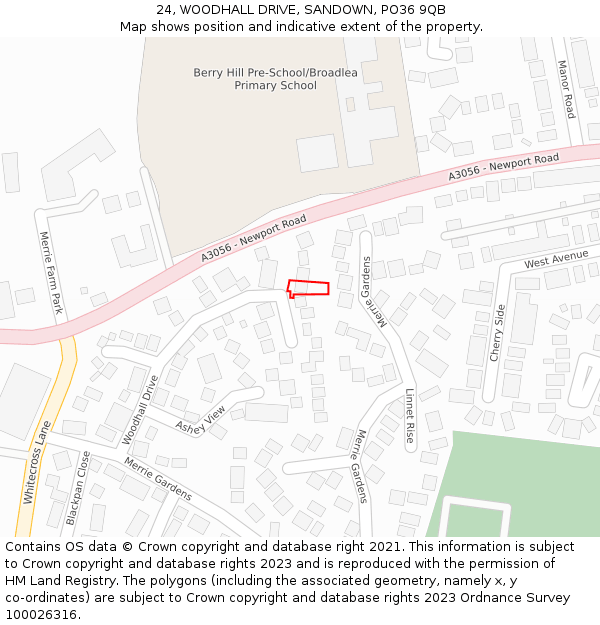 24, WOODHALL DRIVE, SANDOWN, PO36 9QB: Location map and indicative extent of plot