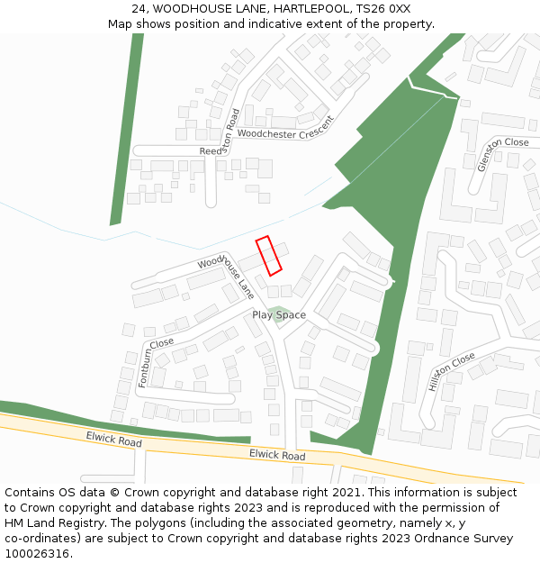 24, WOODHOUSE LANE, HARTLEPOOL, TS26 0XX: Location map and indicative extent of plot