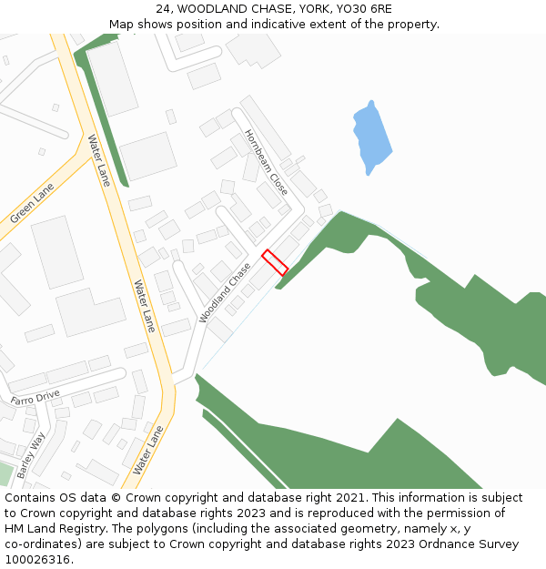 24, WOODLAND CHASE, YORK, YO30 6RE: Location map and indicative extent of plot