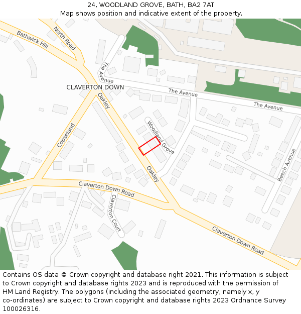 24, WOODLAND GROVE, BATH, BA2 7AT: Location map and indicative extent of plot