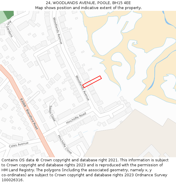 24, WOODLANDS AVENUE, POOLE, BH15 4EE: Location map and indicative extent of plot