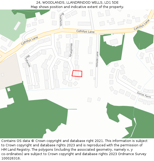 24, WOODLANDS, LLANDRINDOD WELLS, LD1 5DE: Location map and indicative extent of plot