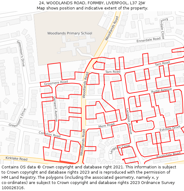 24, WOODLANDS ROAD, FORMBY, LIVERPOOL, L37 2JW: Location map and indicative extent of plot