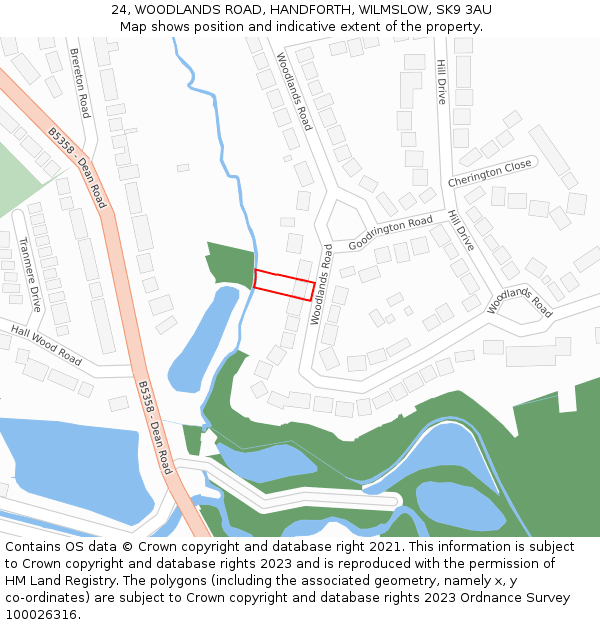 24, WOODLANDS ROAD, HANDFORTH, WILMSLOW, SK9 3AU: Location map and indicative extent of plot