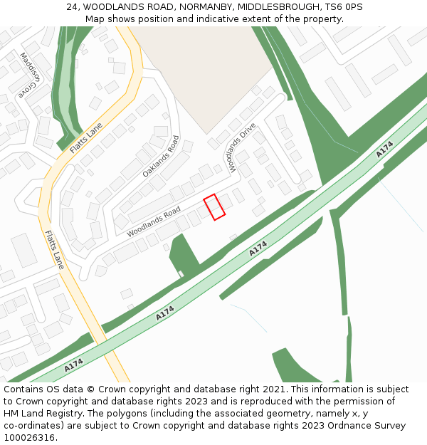24, WOODLANDS ROAD, NORMANBY, MIDDLESBROUGH, TS6 0PS: Location map and indicative extent of plot