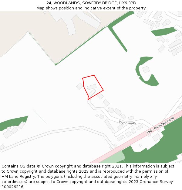 24, WOODLANDS, SOWERBY BRIDGE, HX6 3PD: Location map and indicative extent of plot