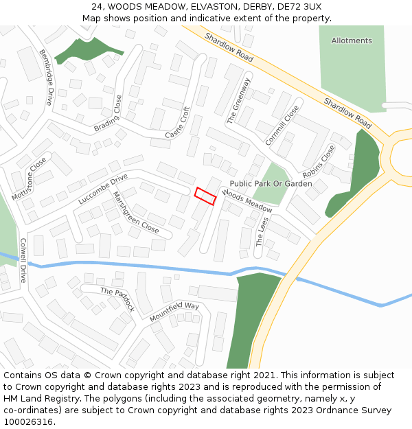 24, WOODS MEADOW, ELVASTON, DERBY, DE72 3UX: Location map and indicative extent of plot