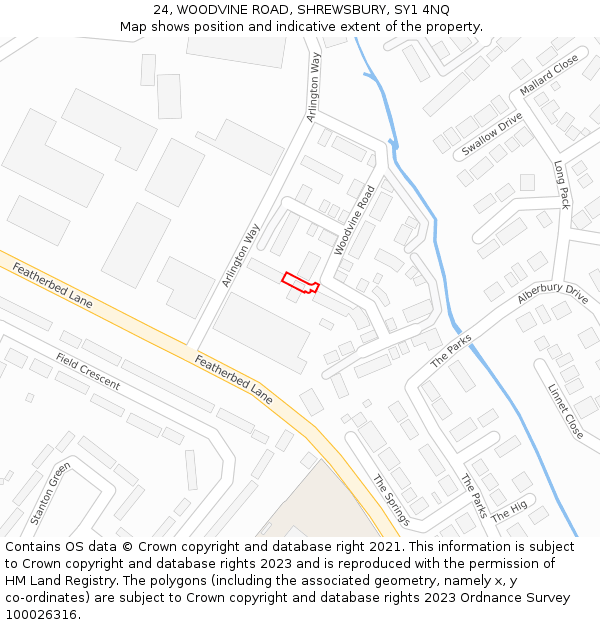 24, WOODVINE ROAD, SHREWSBURY, SY1 4NQ: Location map and indicative extent of plot