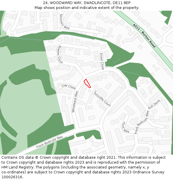 24, WOODWARD WAY, SWADLINCOTE, DE11 8EP: Location map and indicative extent of plot