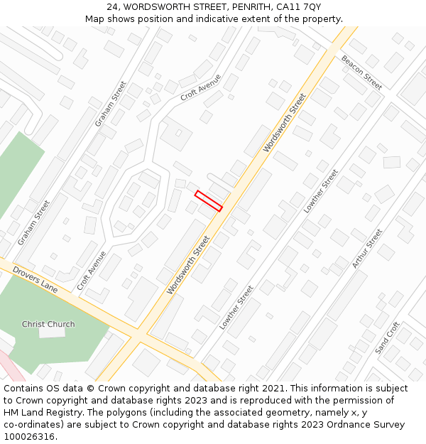 24, WORDSWORTH STREET, PENRITH, CA11 7QY: Location map and indicative extent of plot