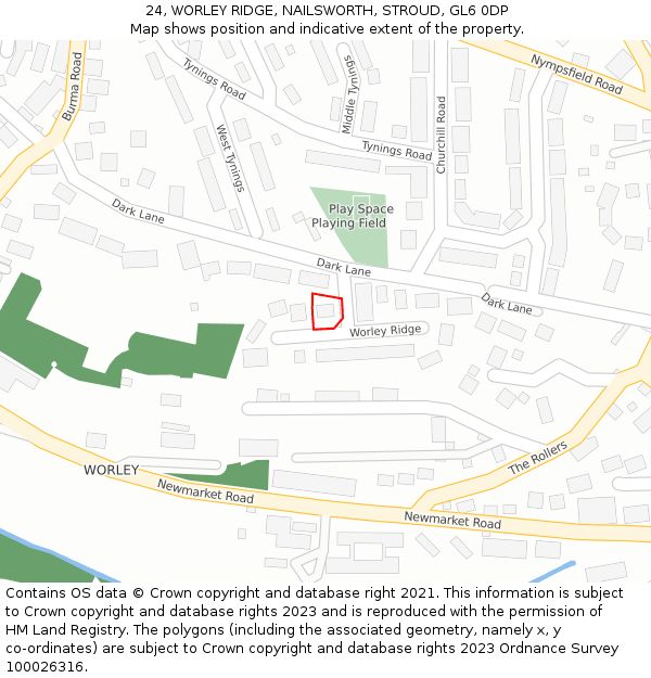 24, WORLEY RIDGE, NAILSWORTH, STROUD, GL6 0DP: Location map and indicative extent of plot