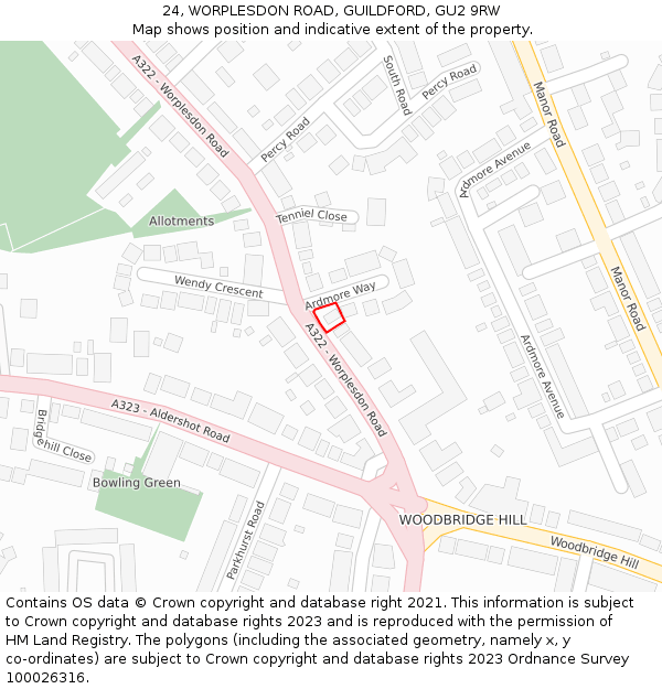 24, WORPLESDON ROAD, GUILDFORD, GU2 9RW: Location map and indicative extent of plot