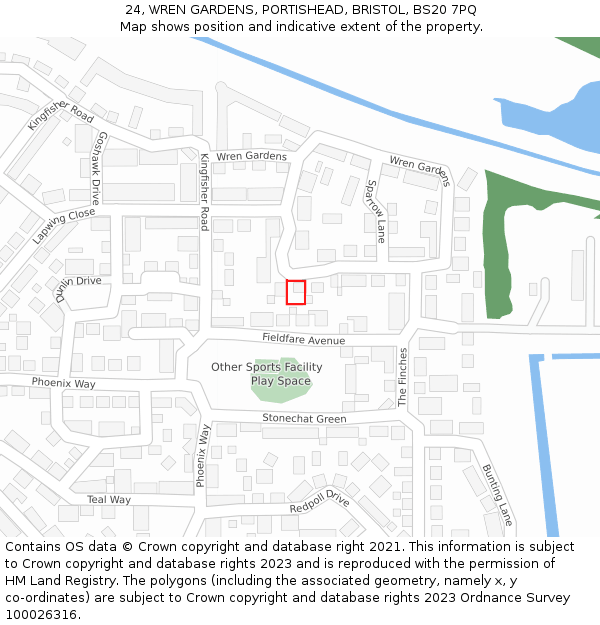 24, WREN GARDENS, PORTISHEAD, BRISTOL, BS20 7PQ: Location map and indicative extent of plot