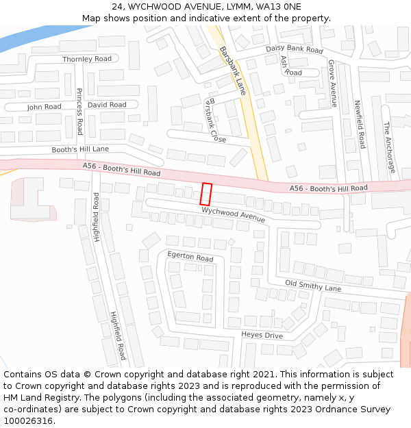 24, WYCHWOOD AVENUE, LYMM, WA13 0NE: Location map and indicative extent of plot