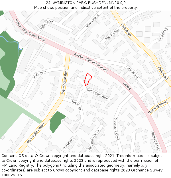 24, WYMINGTON PARK, RUSHDEN, NN10 9JP: Location map and indicative extent of plot