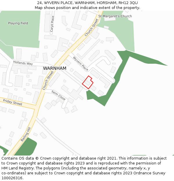 24, WYVERN PLACE, WARNHAM, HORSHAM, RH12 3QU: Location map and indicative extent of plot