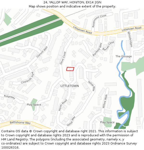 24, YALLOP WAY, HONITON, EX14 2GN: Location map and indicative extent of plot