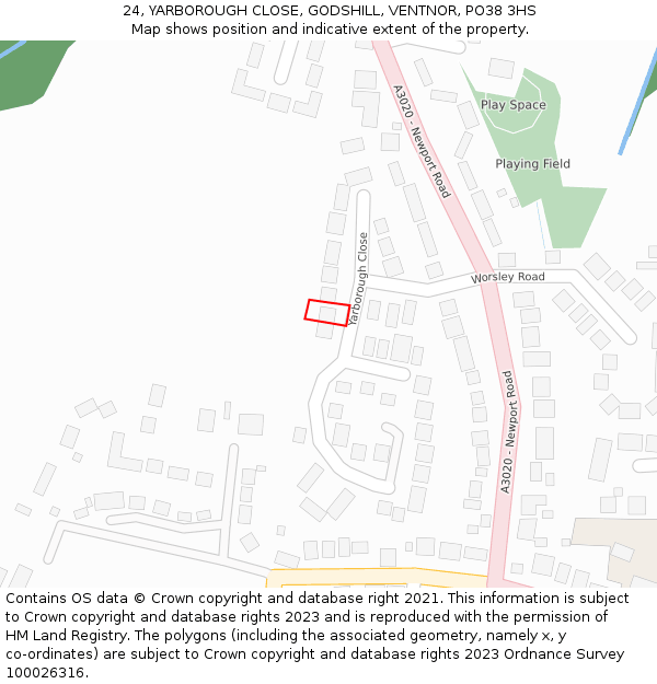 24, YARBOROUGH CLOSE, GODSHILL, VENTNOR, PO38 3HS: Location map and indicative extent of plot