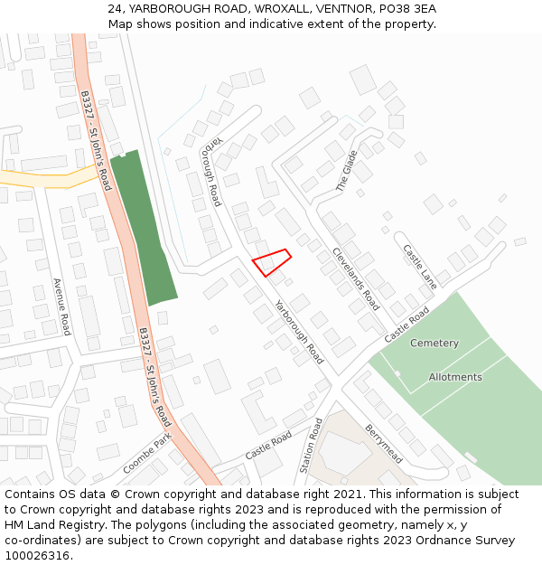 24, YARBOROUGH ROAD, WROXALL, VENTNOR, PO38 3EA: Location map and indicative extent of plot