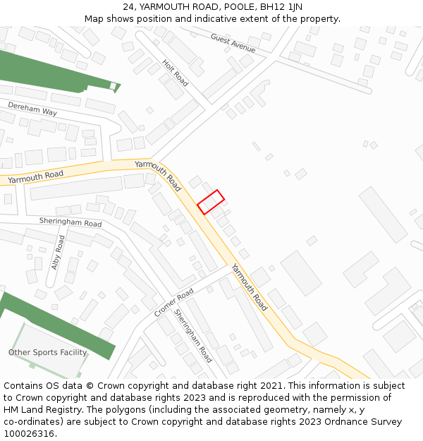 24, YARMOUTH ROAD, POOLE, BH12 1JN: Location map and indicative extent of plot