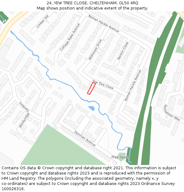 24, YEW TREE CLOSE, CHELTENHAM, GL50 4RQ: Location map and indicative extent of plot