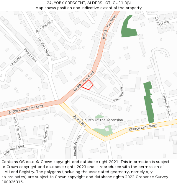 24, YORK CRESCENT, ALDERSHOT, GU11 3JN: Location map and indicative extent of plot