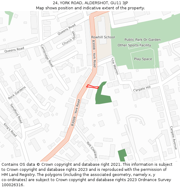 24, YORK ROAD, ALDERSHOT, GU11 3JP: Location map and indicative extent of plot