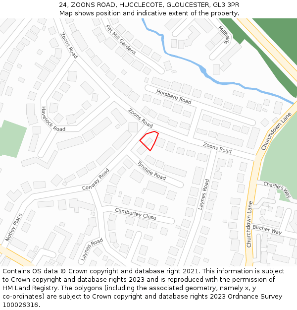 24, ZOONS ROAD, HUCCLECOTE, GLOUCESTER, GL3 3PR: Location map and indicative extent of plot