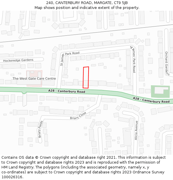 240, CANTERBURY ROAD, MARGATE, CT9 5JB: Location map and indicative extent of plot