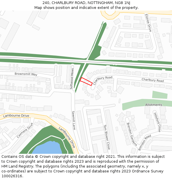 240, CHARLBURY ROAD, NOTTINGHAM, NG8 1NJ: Location map and indicative extent of plot