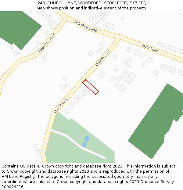 240, CHURCH LANE, WOODFORD, STOCKPORT, SK7 1PQ: Location map and indicative extent of plot