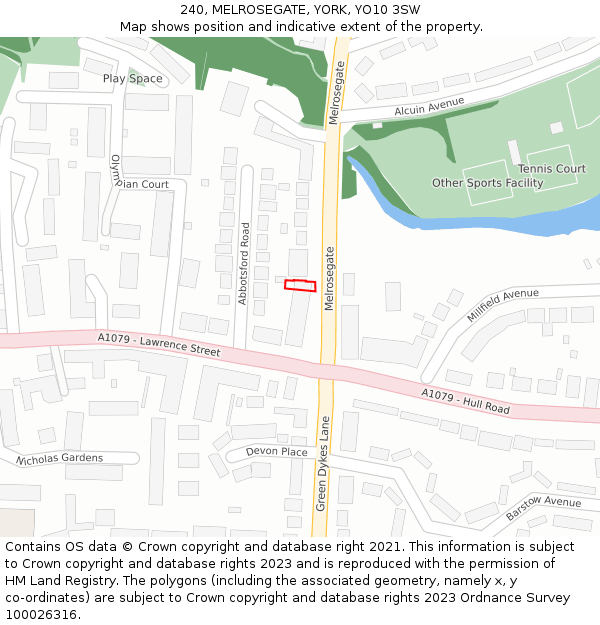 240, MELROSEGATE, YORK, YO10 3SW: Location map and indicative extent of plot