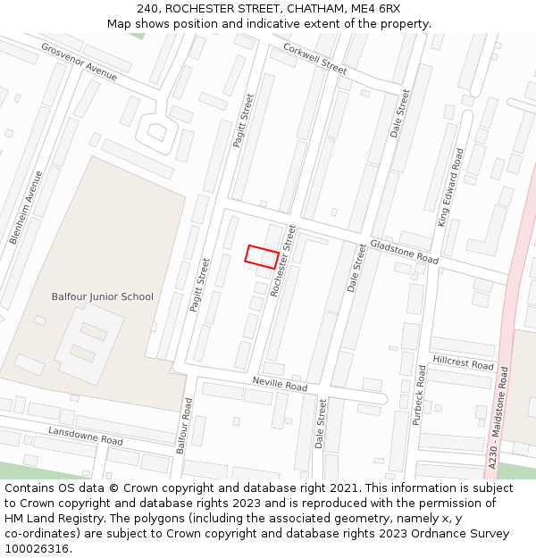 240, ROCHESTER STREET, CHATHAM, ME4 6RX: Location map and indicative extent of plot