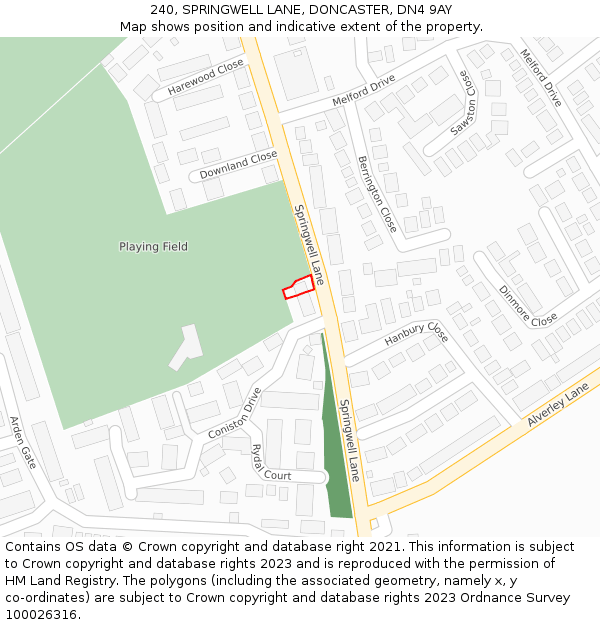 240, SPRINGWELL LANE, DONCASTER, DN4 9AY: Location map and indicative extent of plot