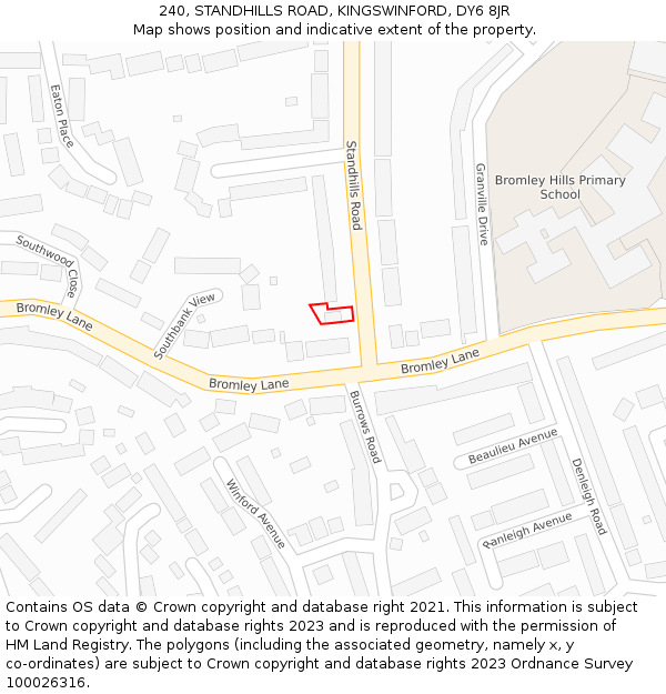 240, STANDHILLS ROAD, KINGSWINFORD, DY6 8JR: Location map and indicative extent of plot