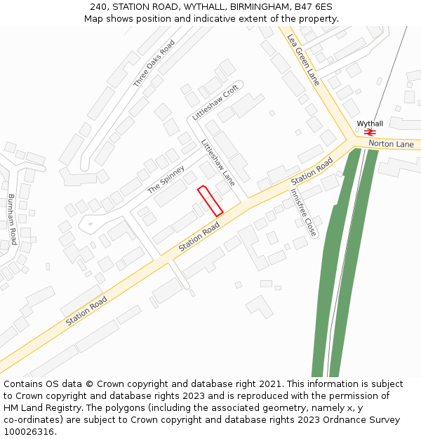 240, STATION ROAD, WYTHALL, BIRMINGHAM, B47 6ES: Location map and indicative extent of plot