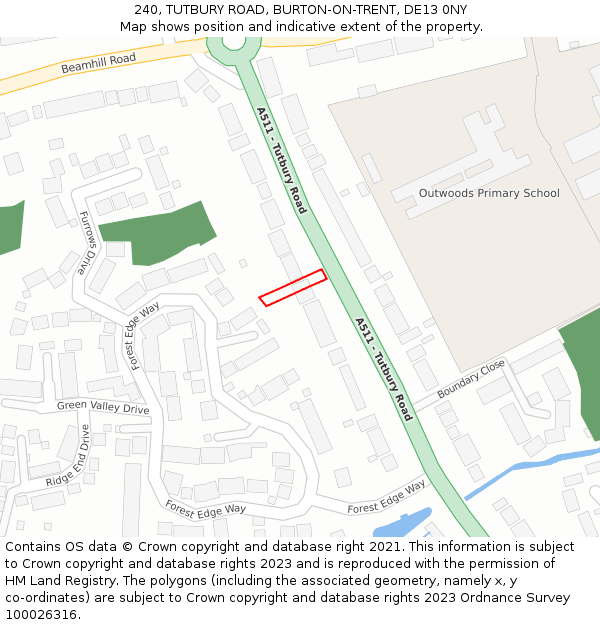 240, TUTBURY ROAD, BURTON-ON-TRENT, DE13 0NY: Location map and indicative extent of plot