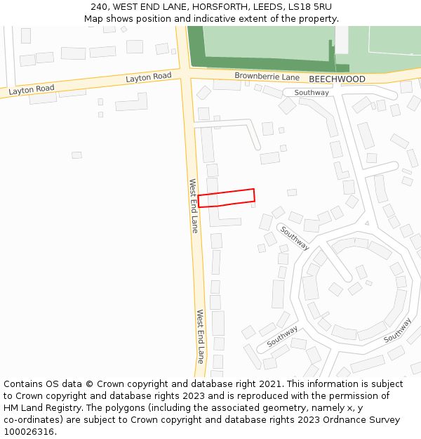 240, WEST END LANE, HORSFORTH, LEEDS, LS18 5RU: Location map and indicative extent of plot