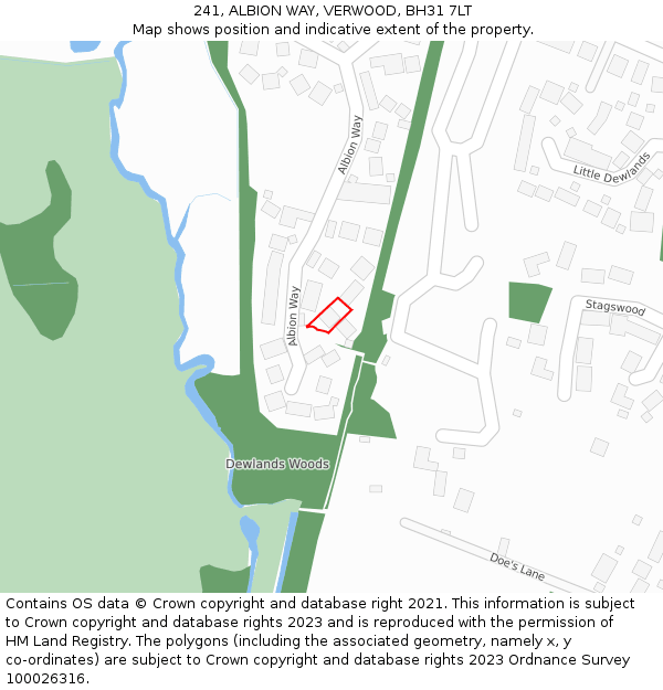 241, ALBION WAY, VERWOOD, BH31 7LT: Location map and indicative extent of plot