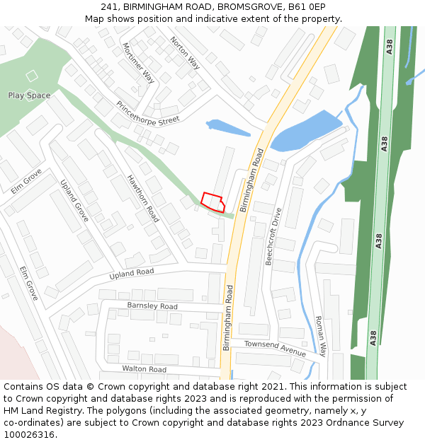 241, BIRMINGHAM ROAD, BROMSGROVE, B61 0EP: Location map and indicative extent of plot