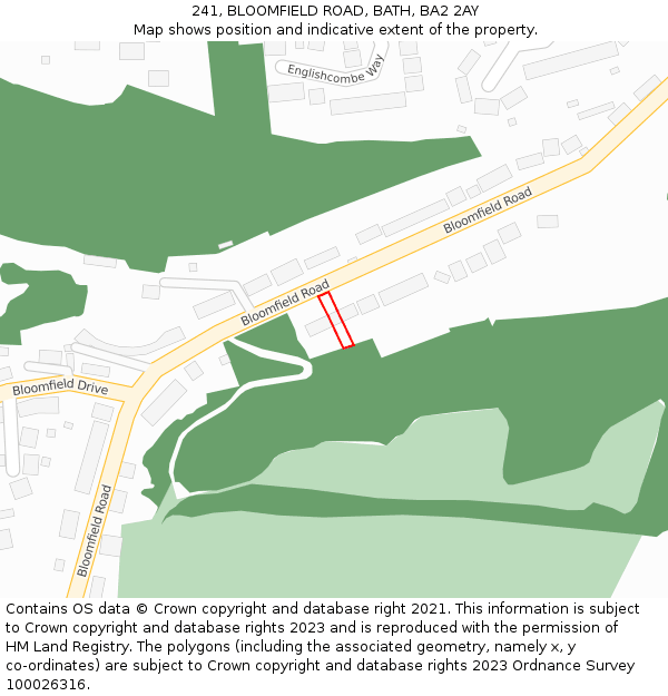 241, BLOOMFIELD ROAD, BATH, BA2 2AY: Location map and indicative extent of plot