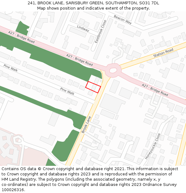 241, BROOK LANE, SARISBURY GREEN, SOUTHAMPTON, SO31 7DL: Location map and indicative extent of plot