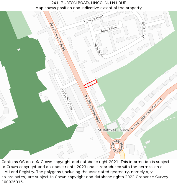 241, BURTON ROAD, LINCOLN, LN1 3UB: Location map and indicative extent of plot