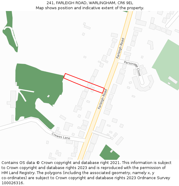 241, FARLEIGH ROAD, WARLINGHAM, CR6 9EL: Location map and indicative extent of plot