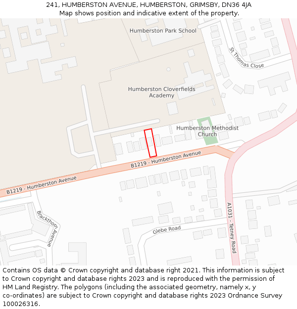 241, HUMBERSTON AVENUE, HUMBERSTON, GRIMSBY, DN36 4JA: Location map and indicative extent of plot