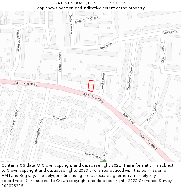 241, KILN ROAD, BENFLEET, SS7 1RS: Location map and indicative extent of plot