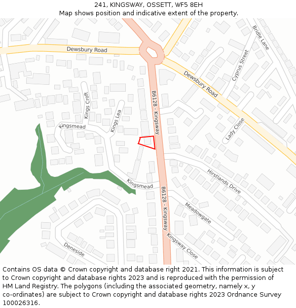 241, KINGSWAY, OSSETT, WF5 8EH: Location map and indicative extent of plot