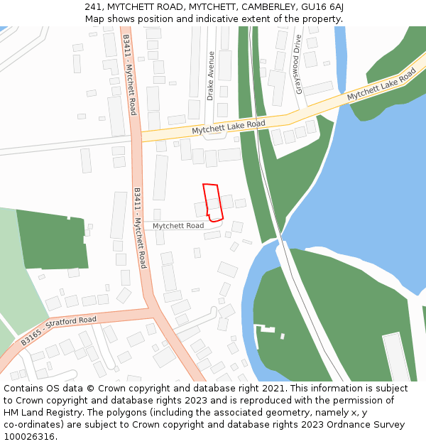 241, MYTCHETT ROAD, MYTCHETT, CAMBERLEY, GU16 6AJ: Location map and indicative extent of plot